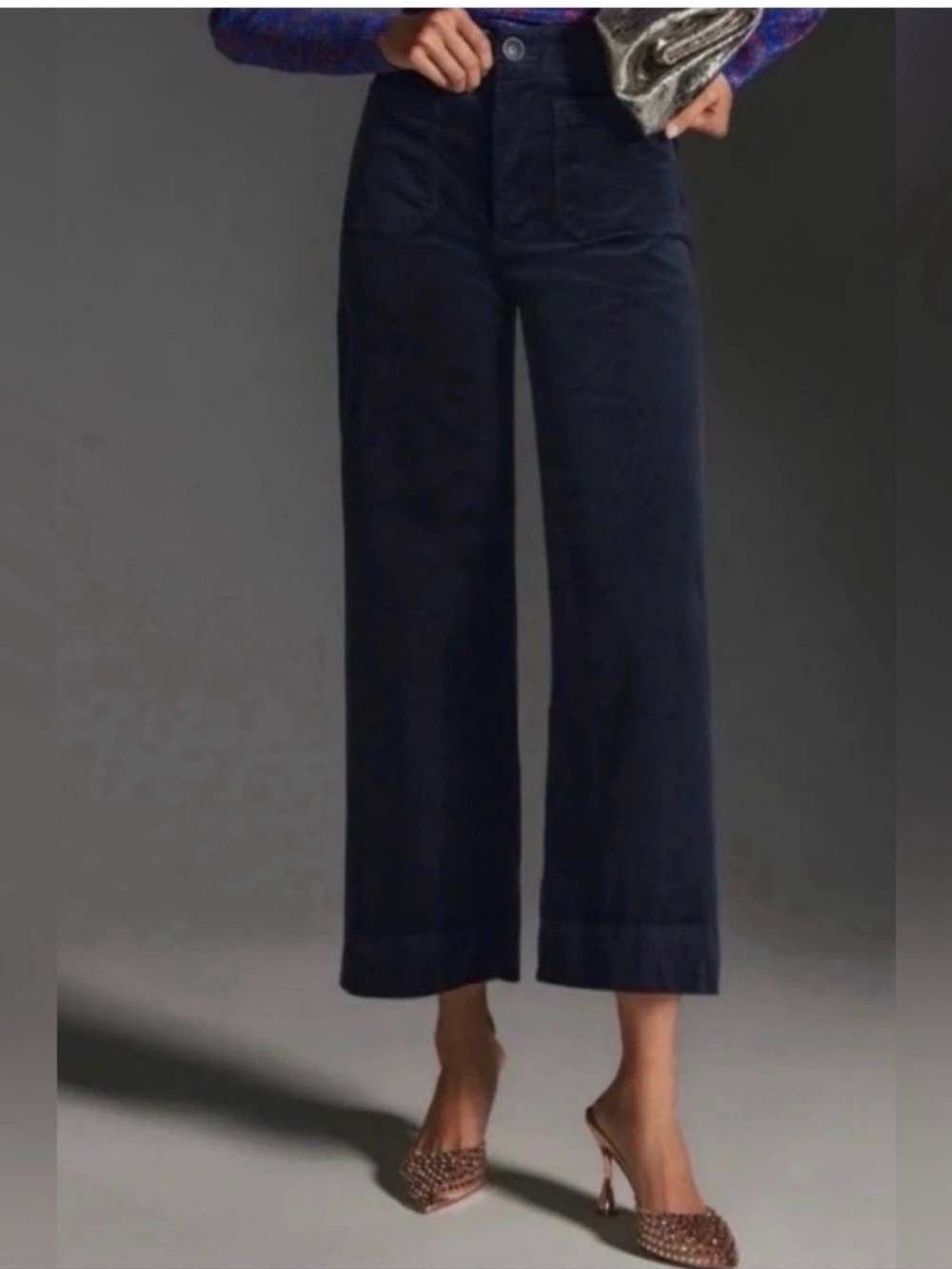 Maeve Navy High-Rise Wide-Leg Crop Pants